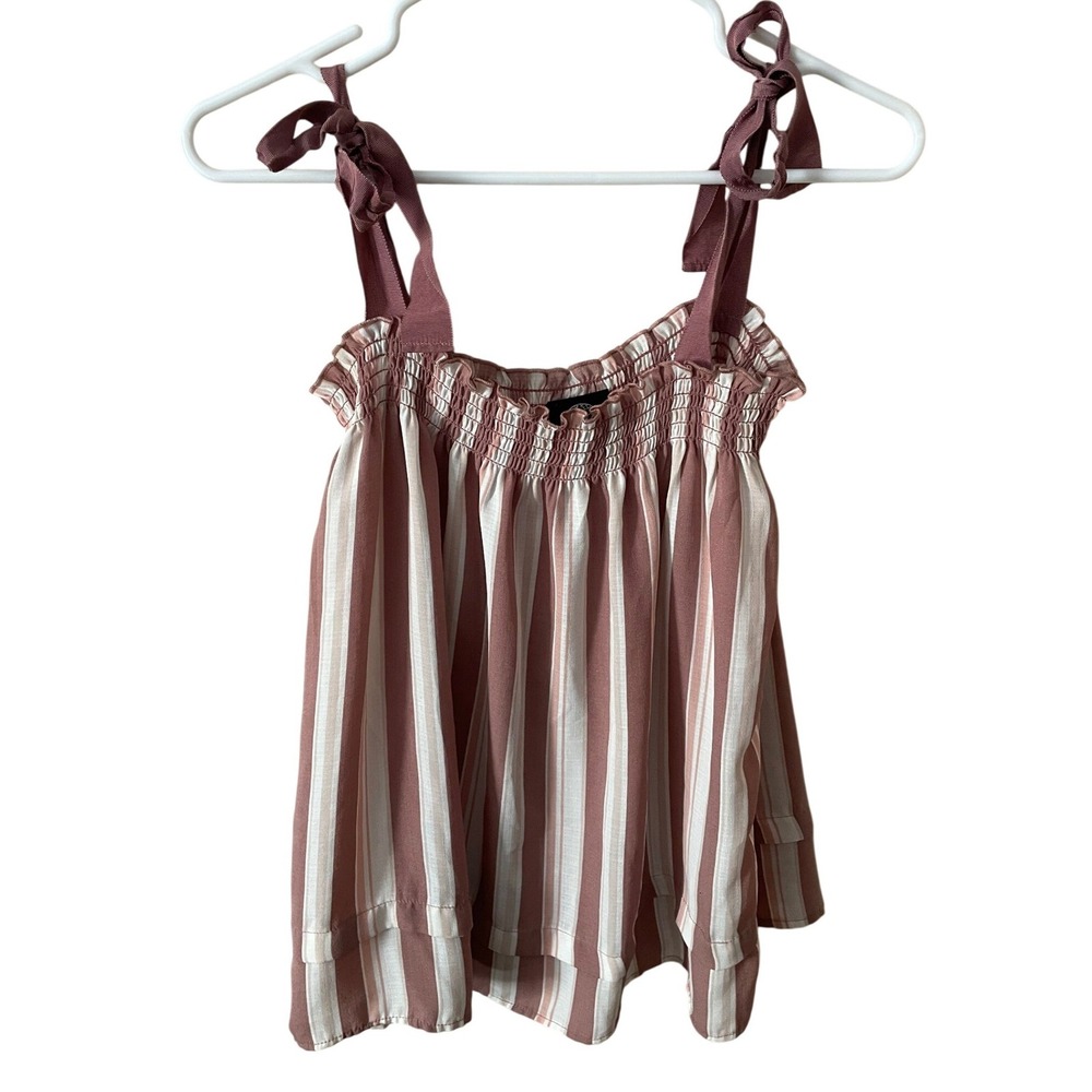 Bobeau Mauve Striped Smocked Tie Shoulder Camisole‎ Top MT9W42BPR Womens Large